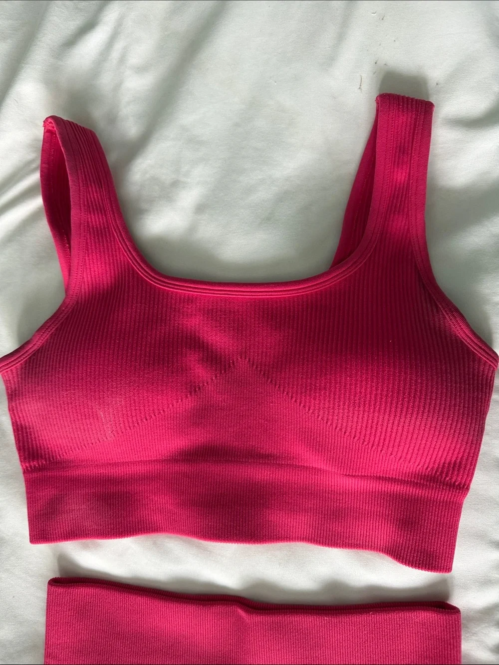 Quinsen Seamless Ribbed Cropped Tank & High-Waist Shorts Set - Hot Pink